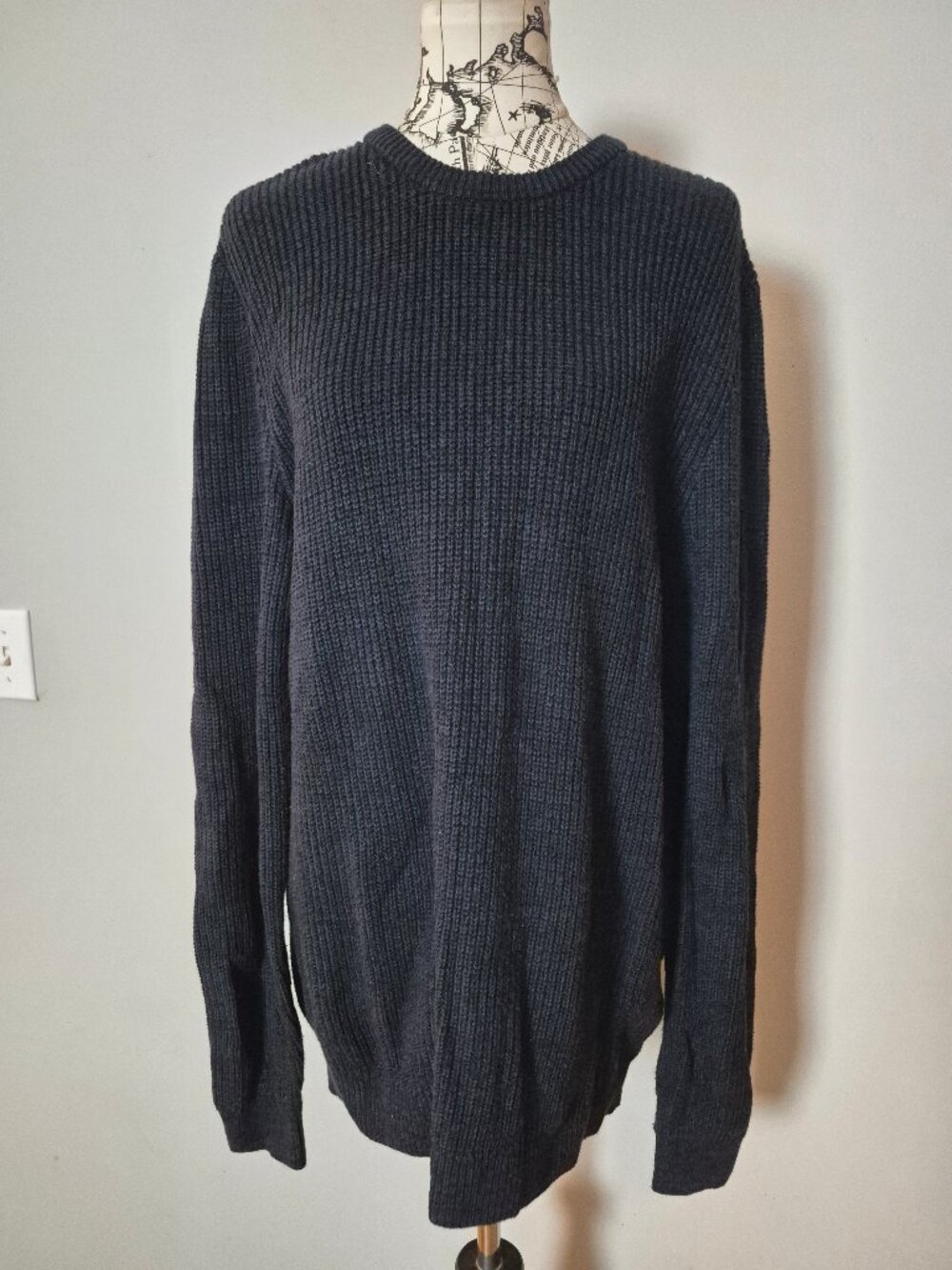 Prince & Fox Dark Navy Chunky Knit Crewneck Sweater Cotton Blend -  Size Large